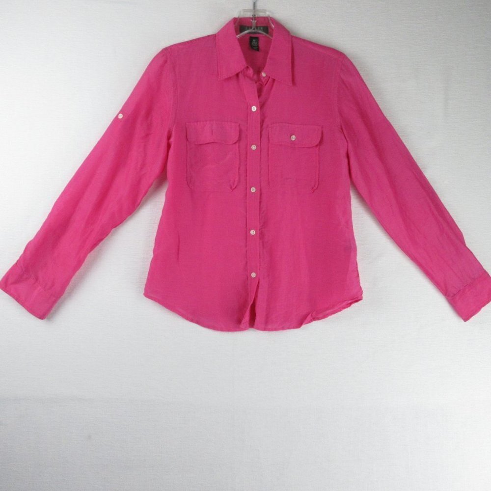 Lauren Ralph Lauren Pink Silk Blend Blouse Size PS Long Sleeve Button Down
